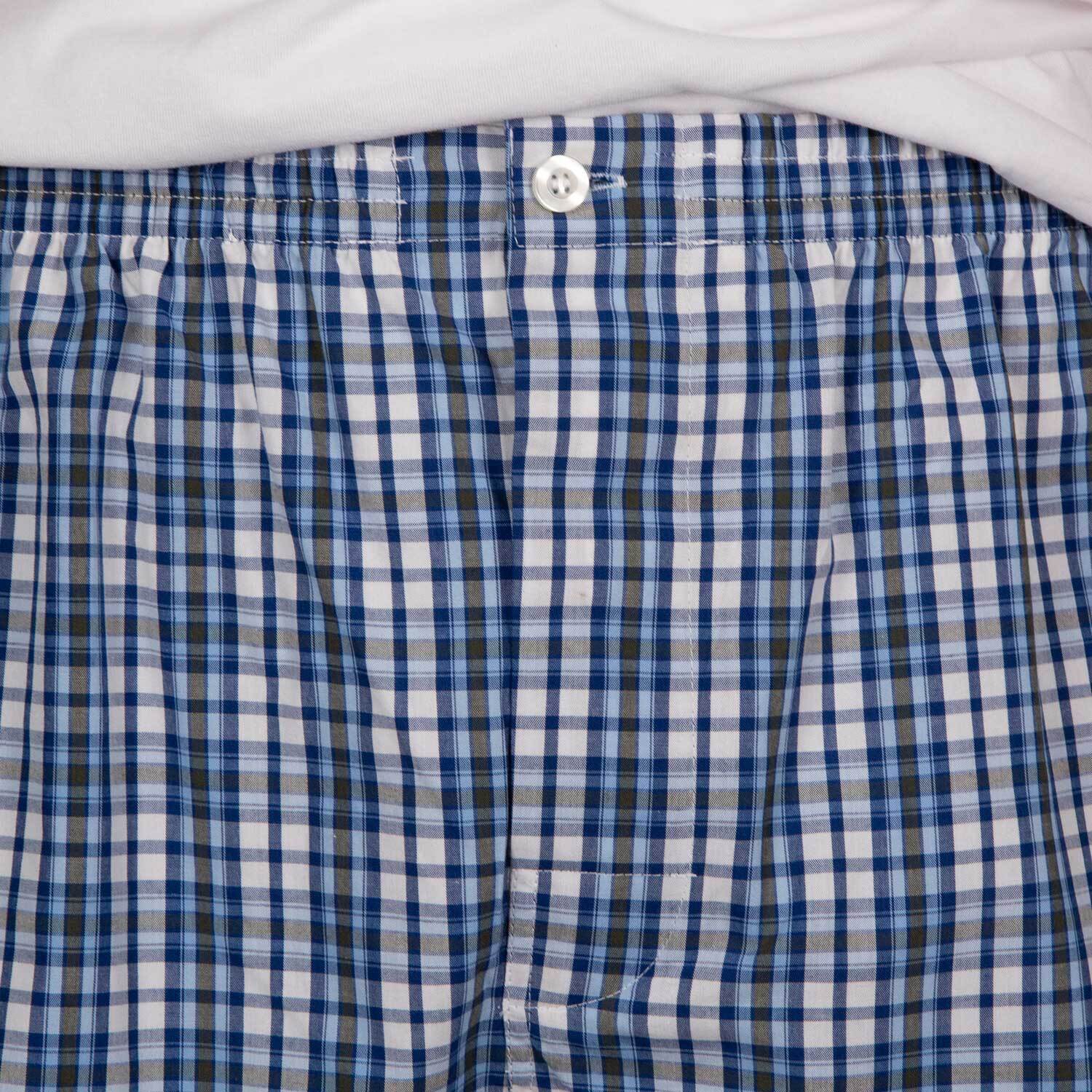 Pigiama leggero UOMO cotone quadretto bianco, blu, blu scuro