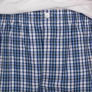 Pigiama leggero UOMO cotone quadretto bianco, blu, blu scuro