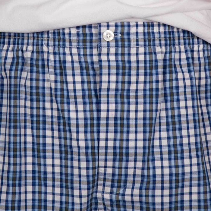 Pigiama leggero UOMO cotone quadretto bianco, blu, blu scuro