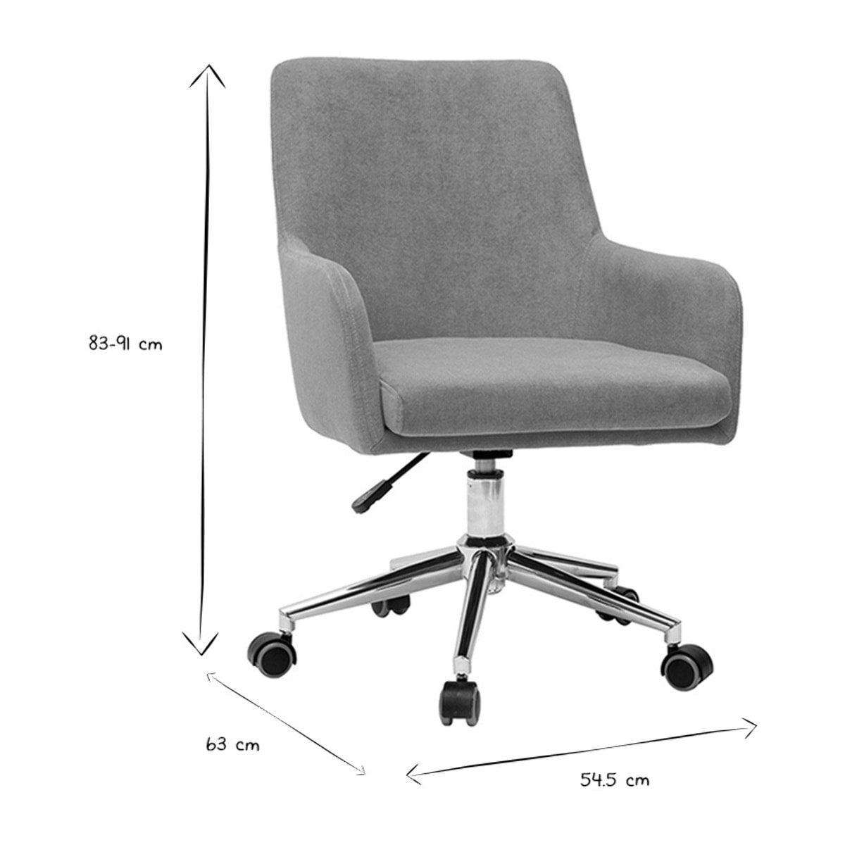 Chaise de bureau à roulettes en tissu effet velours jaune moutarde et acier chromé SHANA