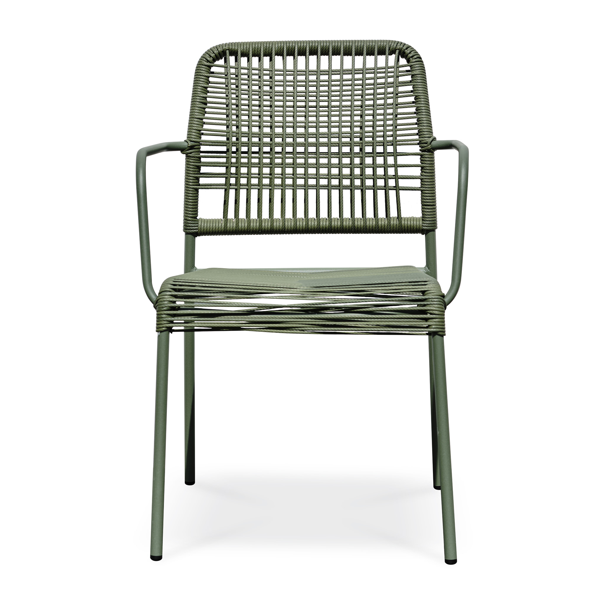 MARCEAU - Fauteuil de jardin empilable en corde et acier vert olive