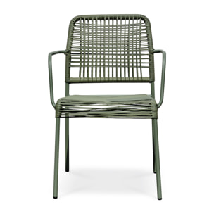 MARCEAU - Fauteuil de jardin empilable en corde et acier vert olive
