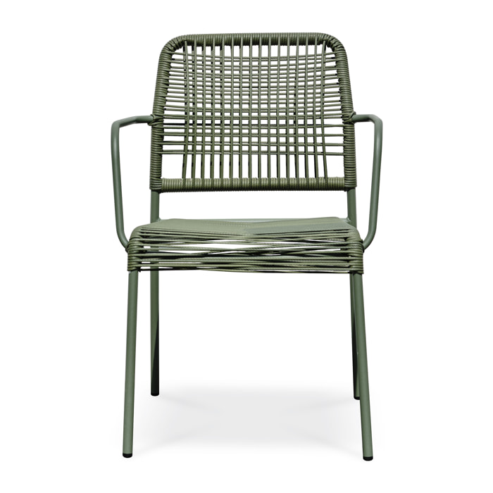 MARCEAU - Fauteuil de jardin empilable en corde et acier vert olive