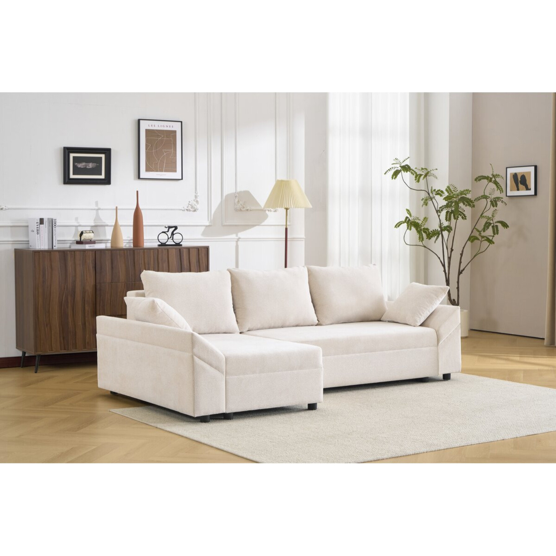 Canapé d'angle convertible et reversible en tissu texturé "Vaugirard II" - 3 places - Beige