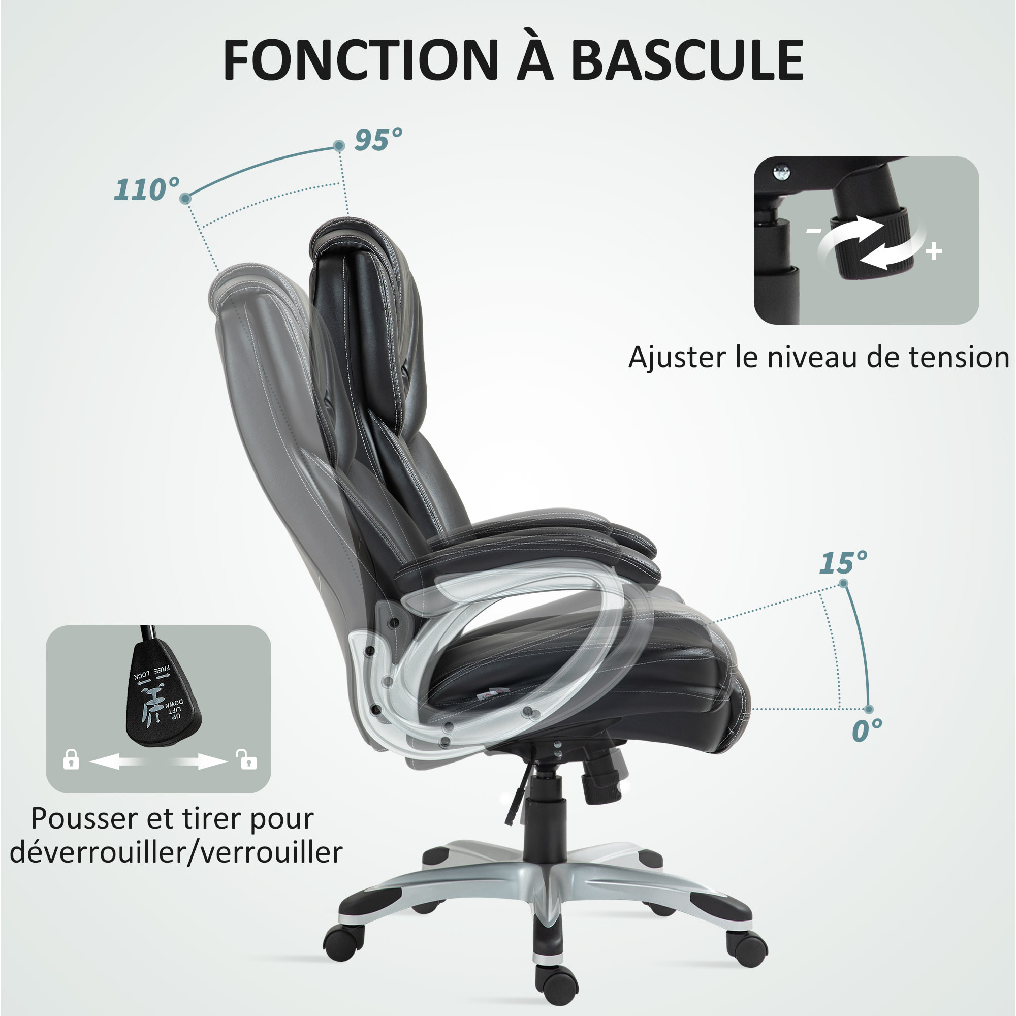 Chaise de bureau direction réglable grand confort - fonction bascule verrouillable - synthétique noir