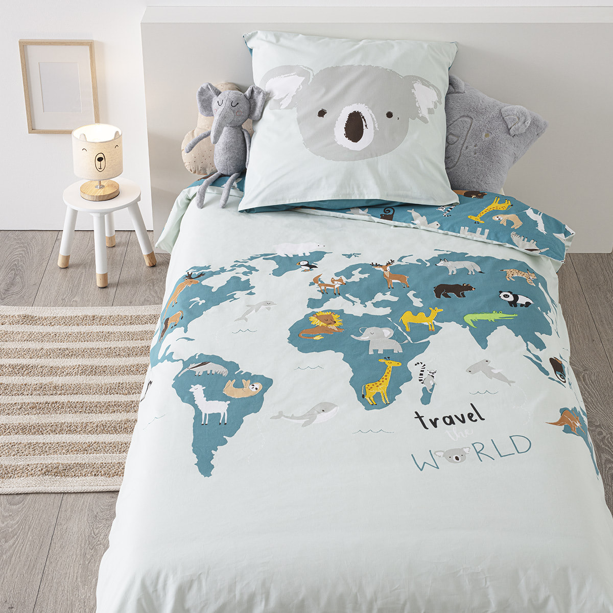Parure de lit enfant "Carte du monde" - coton 140x200 cm