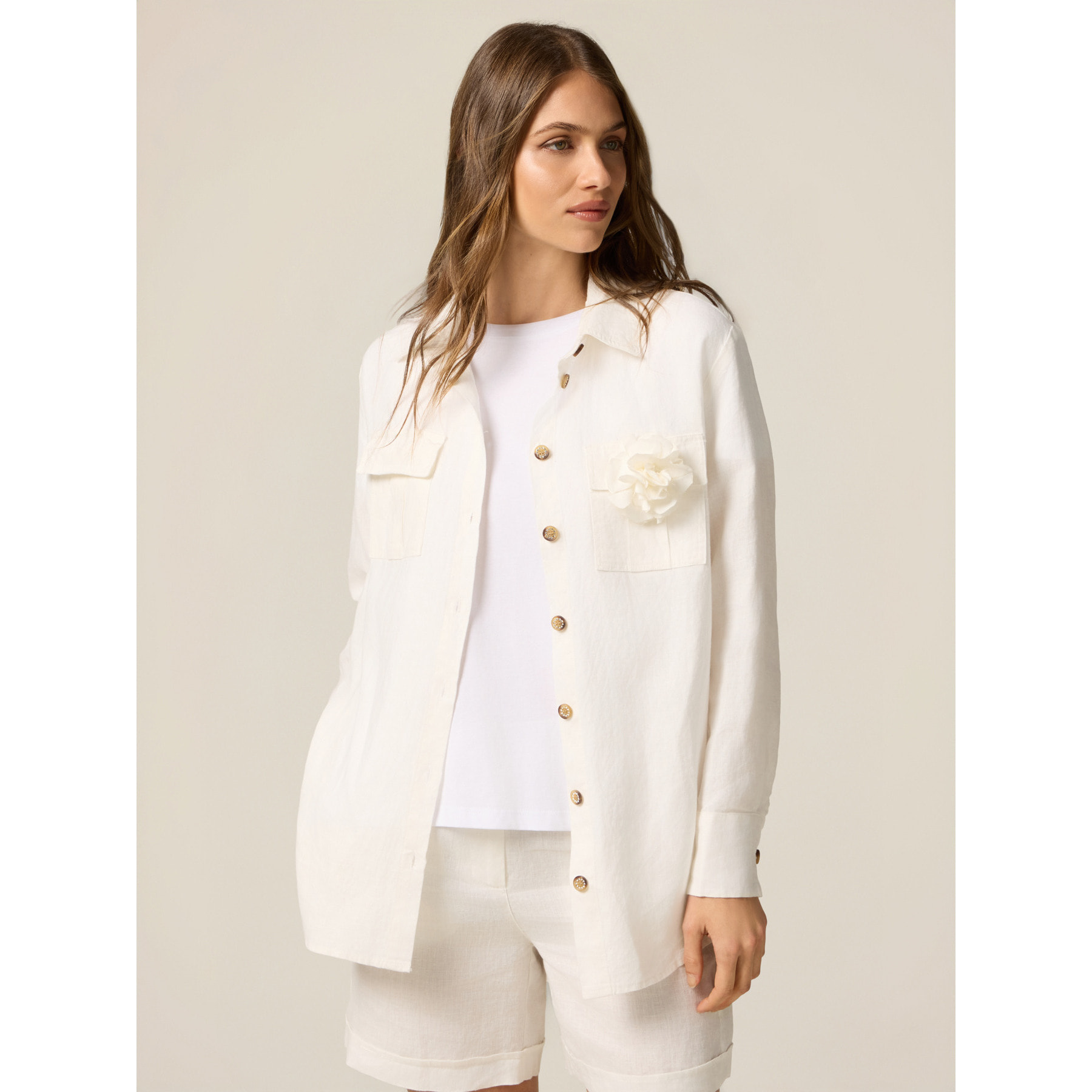 Oltre - Camisa de lino con broche - Blanco