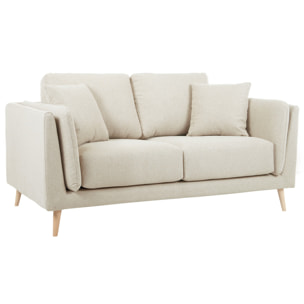 Canapé scandinave 2 places en tissu beige naturel et bois clair VOGUE