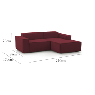 Divano fisso Lidia, Divano componibile a 2 posti large con penisola destra, 100% Made in Italy, Sofà moderno in tessuto, Cm 240x170h70, Rosso