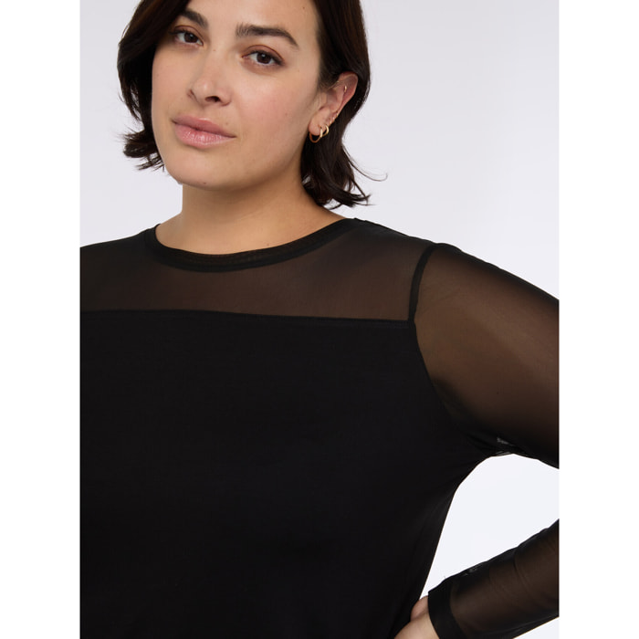 Fiorella Rubino - Camiseta de jersey y tul - Negro