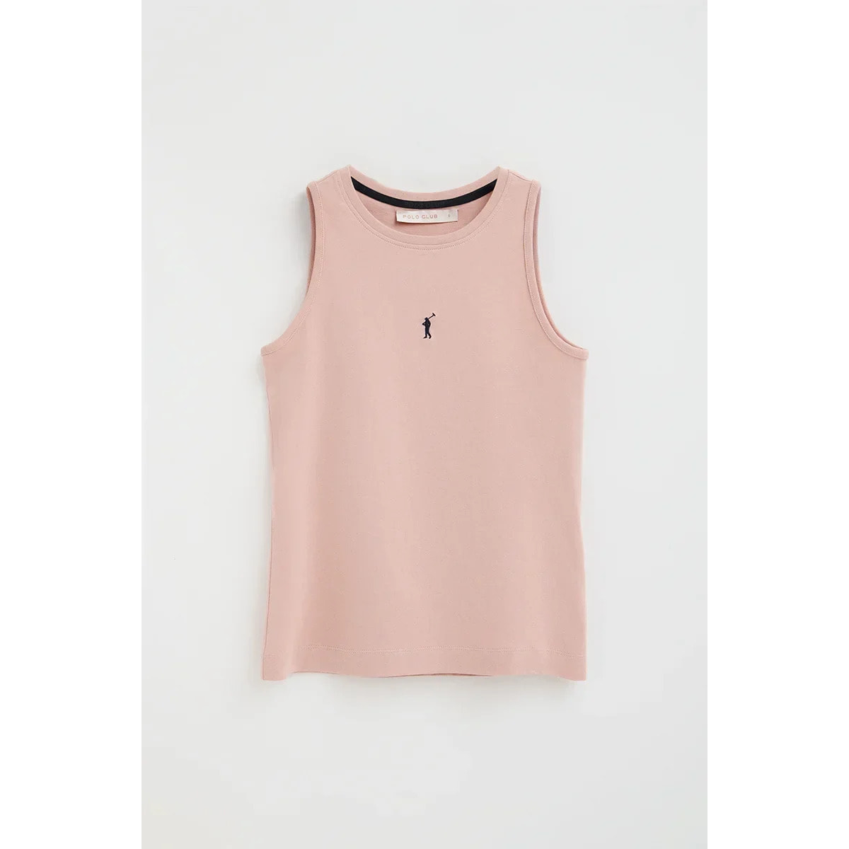 Pack mujer de tres camisetas sin mangas azul marino, blanca y rosa palo de corte slim con bordado Rigby Go