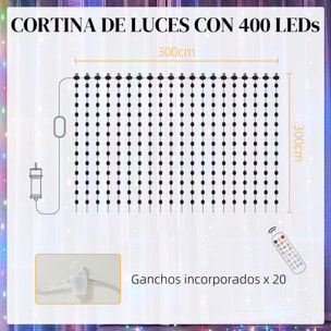 Cortina de Luces 3x3 m Cortina LED Inteligente con 400 Luces LED RGBIC Sincronización Musical Control Remoto y App Efectos Colores Personalizables para Interior Dormitorio