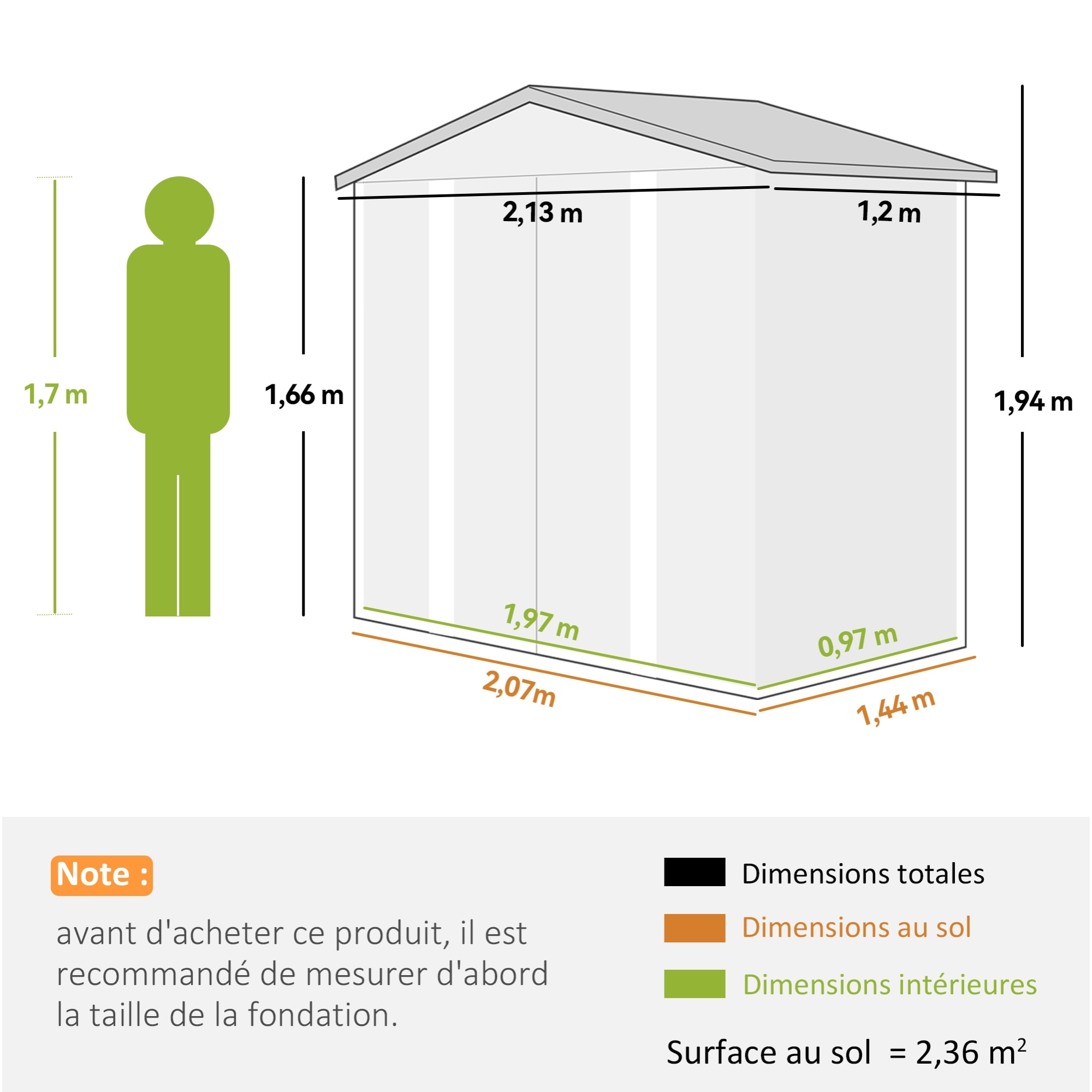 Abri de jardin métal cabanon 2,36m² dim. 213x 120x 166/194Hcm - 2 portes, cadenas, clé, gants inclus - acier effet bois taupe