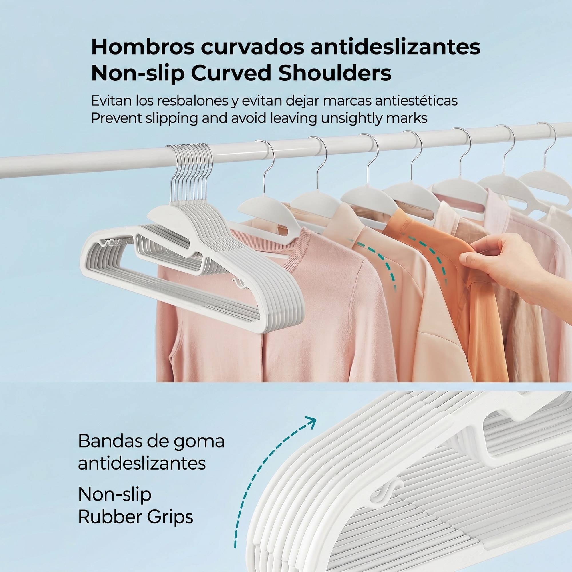 Set de perchas de plástico - Goma Antideslizante - Ganchos giratorios