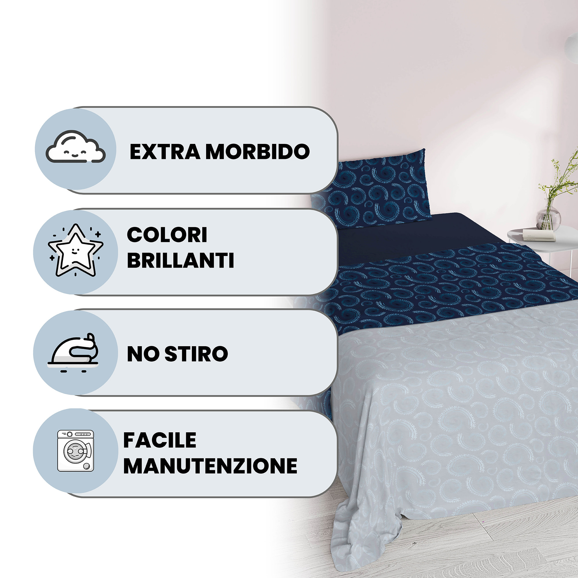 COMPLETO LETTO FANTASY, 100% Microfibra - VORTEX