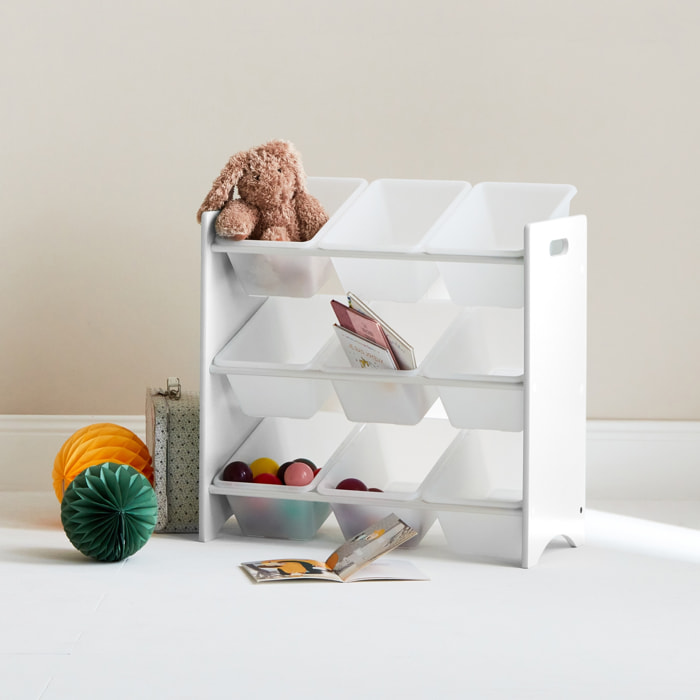 Meuble de rangement pour enfant avec 9 casiers. blanc - Tobias - MDF décor bois naturel. 64x29.5x60cm