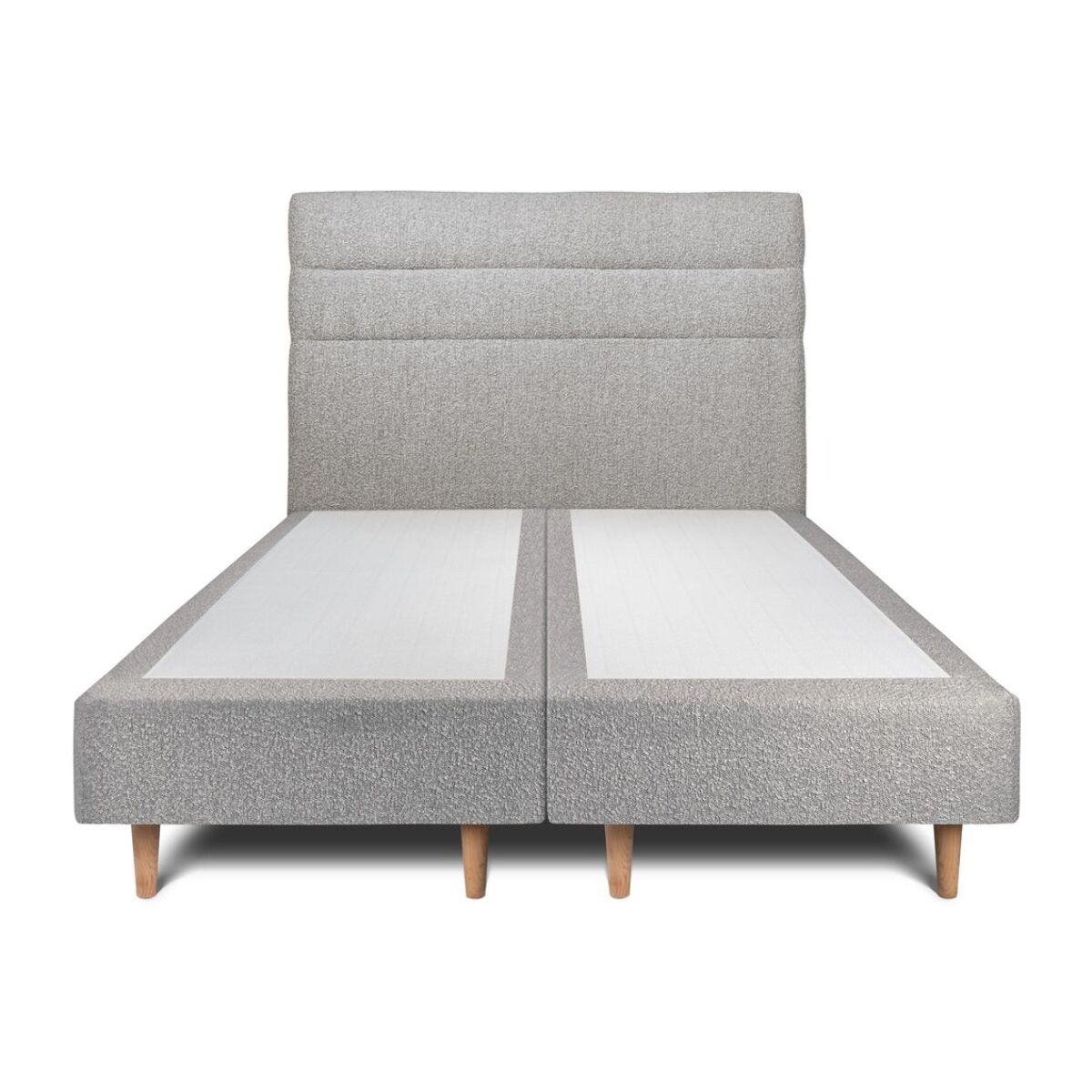 Lit avec tête de lit bandes horizontales bouclette et sommier tapissier Ep20