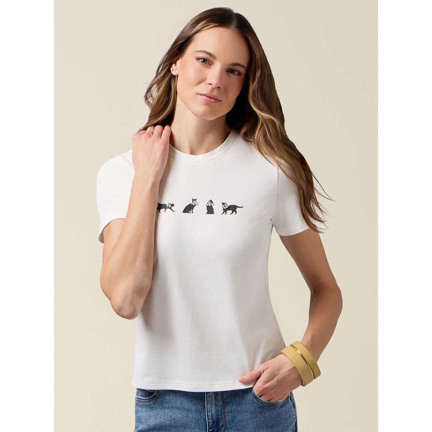 Oltre - Camiseta con estampado y aplicaciones - Blanco