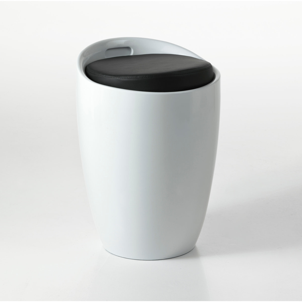 Pouf coffre de rangement Tomasucci PILLOW WHITE, PVC blanc brillant et similicuir noir, H 50 cm