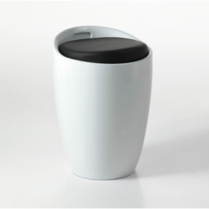 Pouf coffre de rangement Tomasucci PILLOW WHITE, PVC blanc brillant et similicuir noir, H 50 cm
