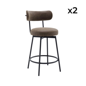 Lot de deux tabourets de bar assise rotative métal noir et simili cuir marron - L 50 x P 50 x H 92cm - Iris