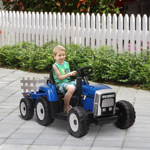 Tractor Eléctrico con Remolque Desmontable Coche Eléctrico para Niños 3-6 Años con Control Remoto Música MP3 Pantalla Luces y Cinturón de Seguridad 136,5x50x52,5 cm Azul