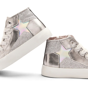 Zapatillas Altas de Niña Estampado Estrella Plata