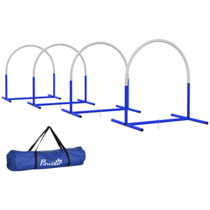 PawHut Set de Entrenamiento de Agilidad para Perros de 4 Piezas Juego de Agilidad para Perros con Bolsa de Transporte para Entrenamiento Suave Blanco y Azul