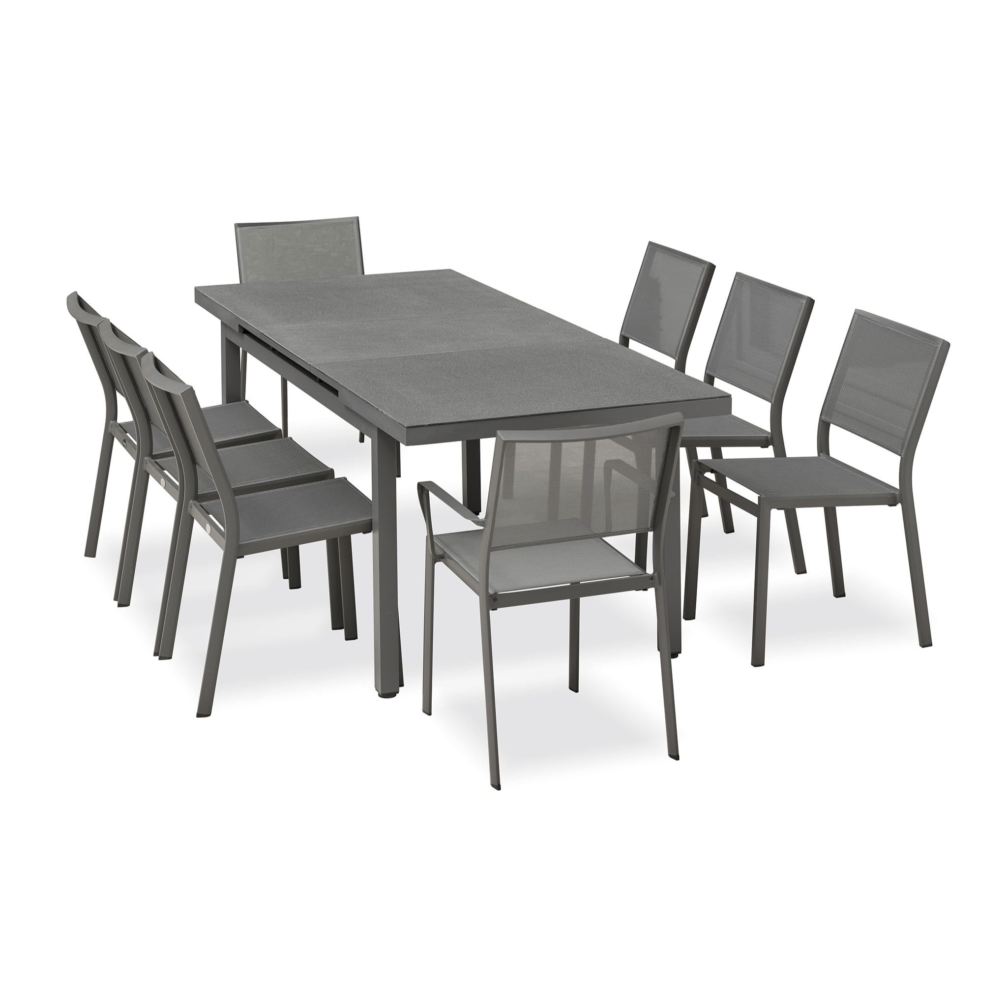 DANIA - Ensemble repas de jardin 8 places en aluminium gris anthracite
