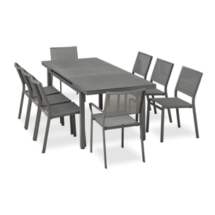 DANIA - Ensemble repas de jardin 8 places en aluminium gris anthracite