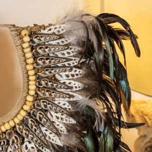 Collier en plumes et coquillages noirs PAPUA