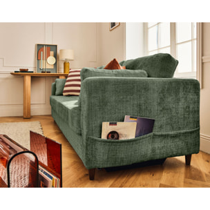 Anna - canapé droit 3 places convertible avec poche en velours texturé - Vert sauge