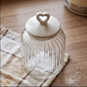 Barattolo in vetro con tappo in ceramica a cuore, contenitore alimenti trasparente, ideale per zucchero caffè biscotti e pasta, design elegante e pratico, organizer cucina resistente, facile da pulire