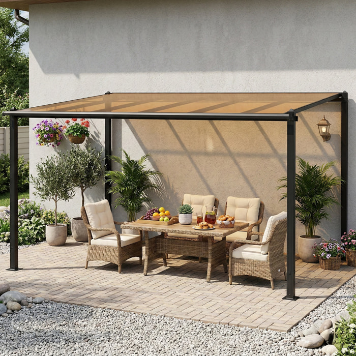 Pergola adossée alu polycarbonate 3,8 x 3 m gouttières intégrées