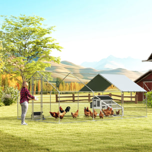 Gallinero para Exterior Grande, 5,1x3x1,9 m, Gallinero de Acero Galvanizado, Puerta con Doble Cierre, Cubierta Tela Oxford, Anti-UV e Impermeable, Diseño Accesible, para 15-24 Gallinas, Plata