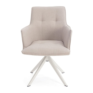 Set di sedie girevoli GOUVEIA in alluminio bianco e tessuto beige, con braccioli