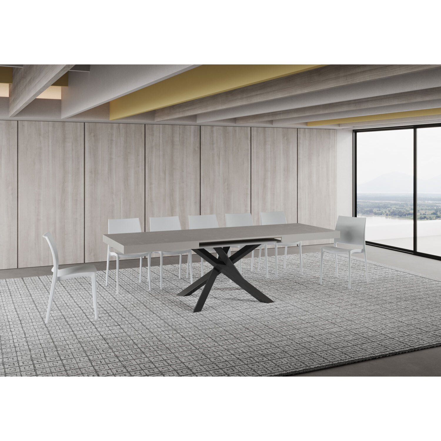 Table extensible 90x160/420 cm Volantis cachemire pieds anthracite