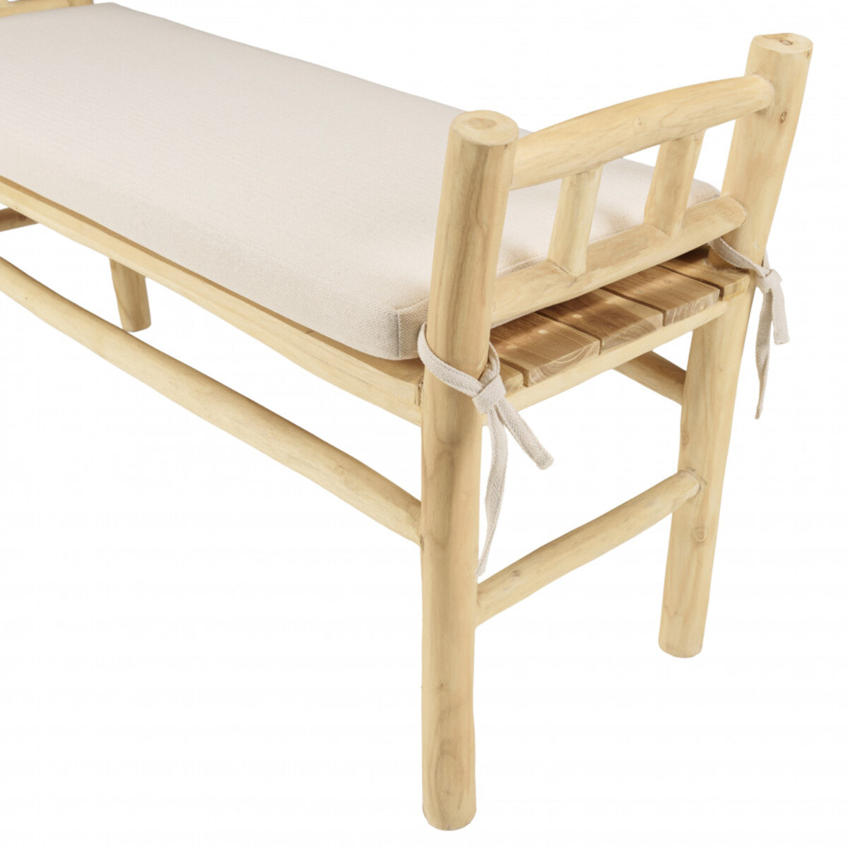 WILL - Banc en branches de teck naturel coussin blanc