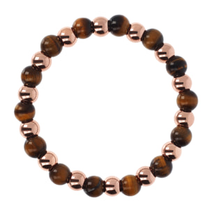 Bracciale Stretch in Golden Rosé con Pietra Naturale Occhio di Tigre Placcato Oro Rosa 18kt