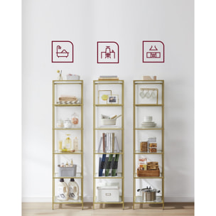 Libreria a colonna moderna in acciaio oro e vetro temperato