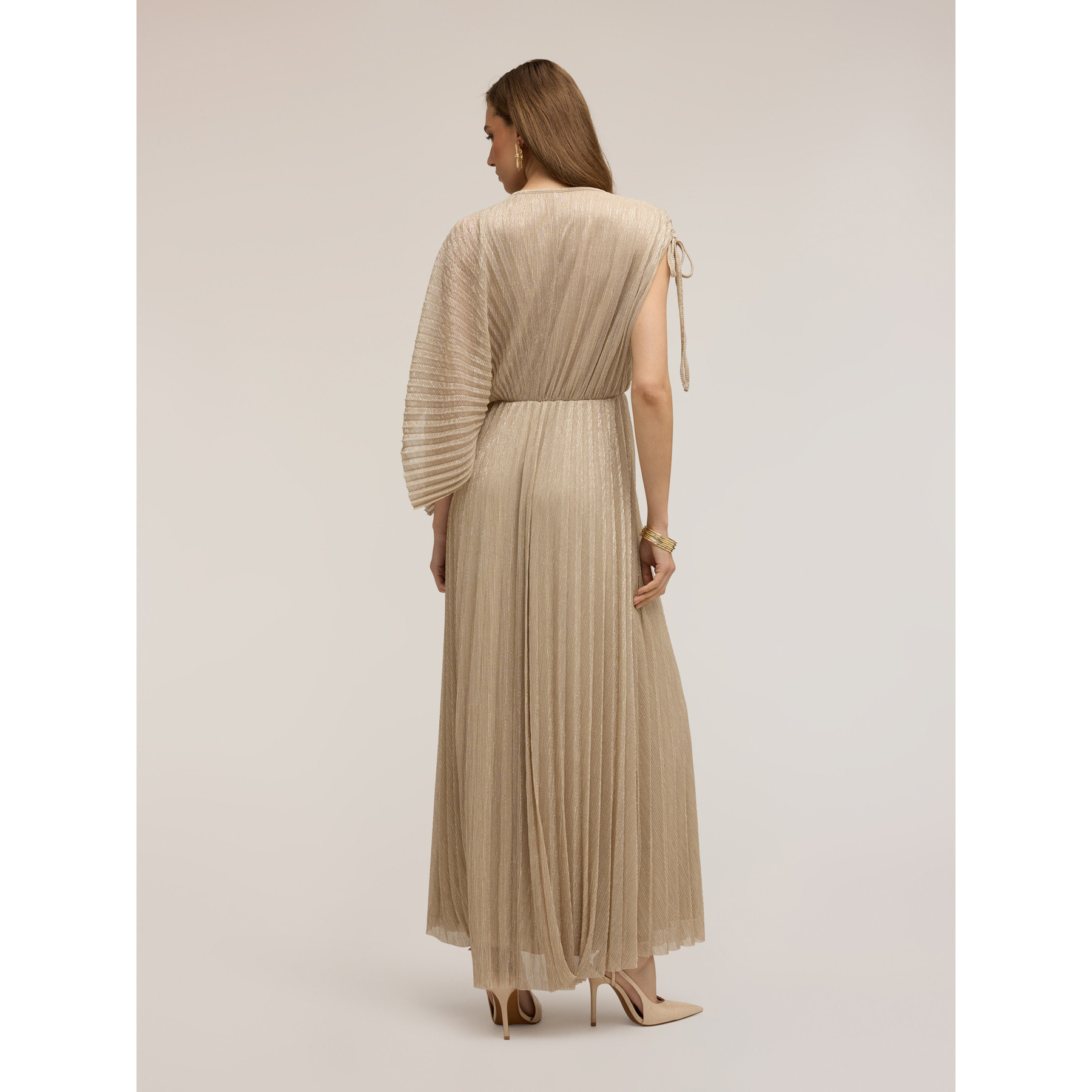 Motivi - Vestito lungo plissé metallizzato - Beige