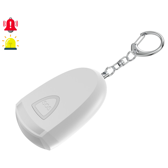 Allarme SOS personale con LED brillante e suono di 130 dB. Batteria ricaricabile e attivazione rapida tirando l'anello.