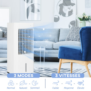 Refroidisseur d'air oscillant ventilateur humidificateur 3 en 1 - timer 15h, 3 modes, 3 vitesses, réservoir 5L, télécommande - blanc