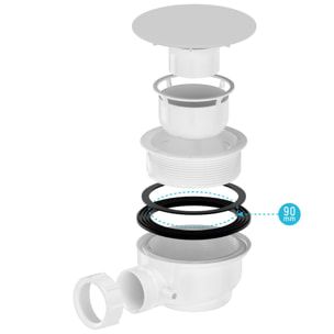 Bonde de Receveur Diamètre 90 mm - Capot blanc mat - Evacuation Horizontale