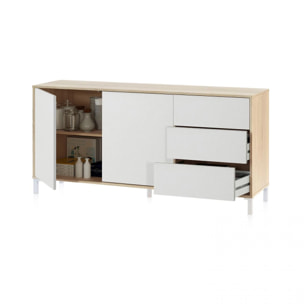 Aparador con gran espacio de almacenamiento en blanco mate y roble canadian 154 cm Lea Blanco Artik (Blanco Mate) - Roble Canadian