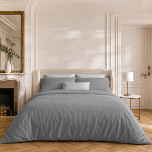 Parure housse de couette 100% coton lavé gris - Drift