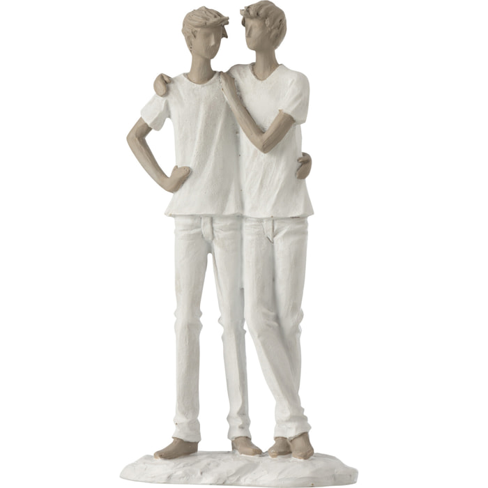J-Line décoration Couple Garcons - polyrésine - blanc/taupe