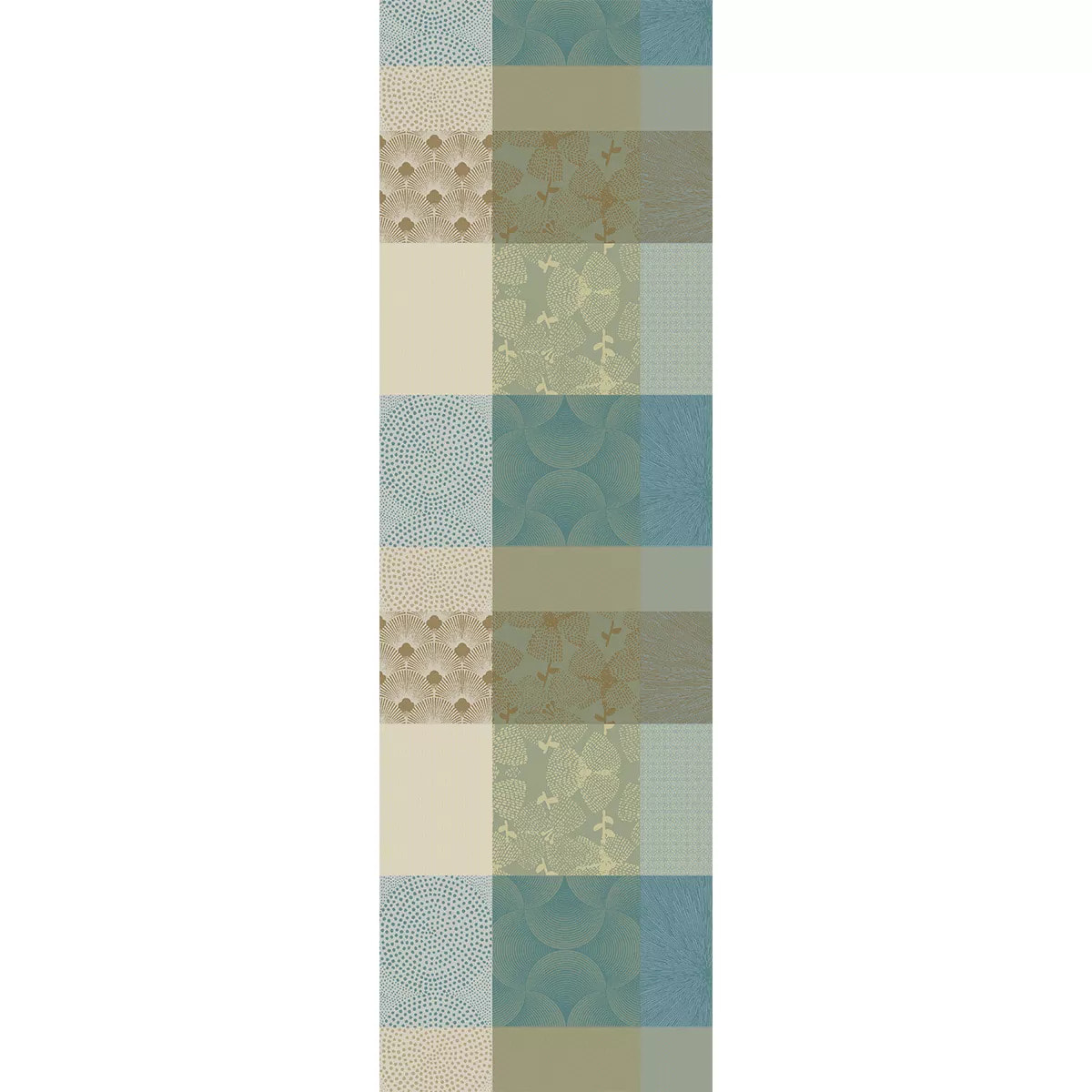 Chemin de table pur coton motif jacquard bleu beige Mille zen ecume