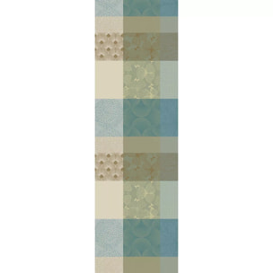 Chemin de table pur coton motif jacquard bleu beige Mille zen ecume