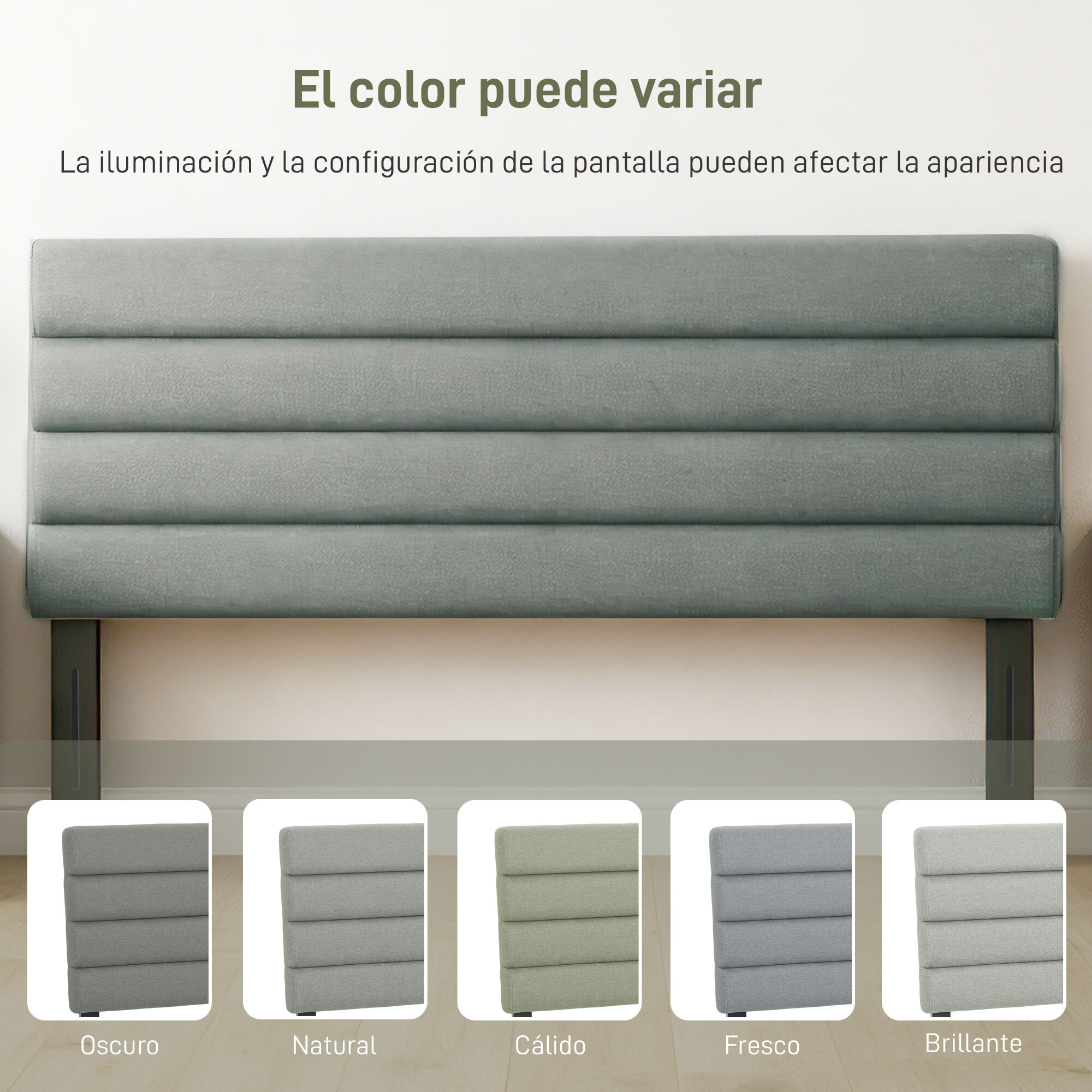Cabecero de Cama 140 cm, Altura Ajustable 3 Niveles 106/116/126 cm, Cabezal de Cama Tapizado en Lino, Acolchado Linea, con Patas de Acero, Montado a la Pared, Cabecero para Dormitorio, Gris